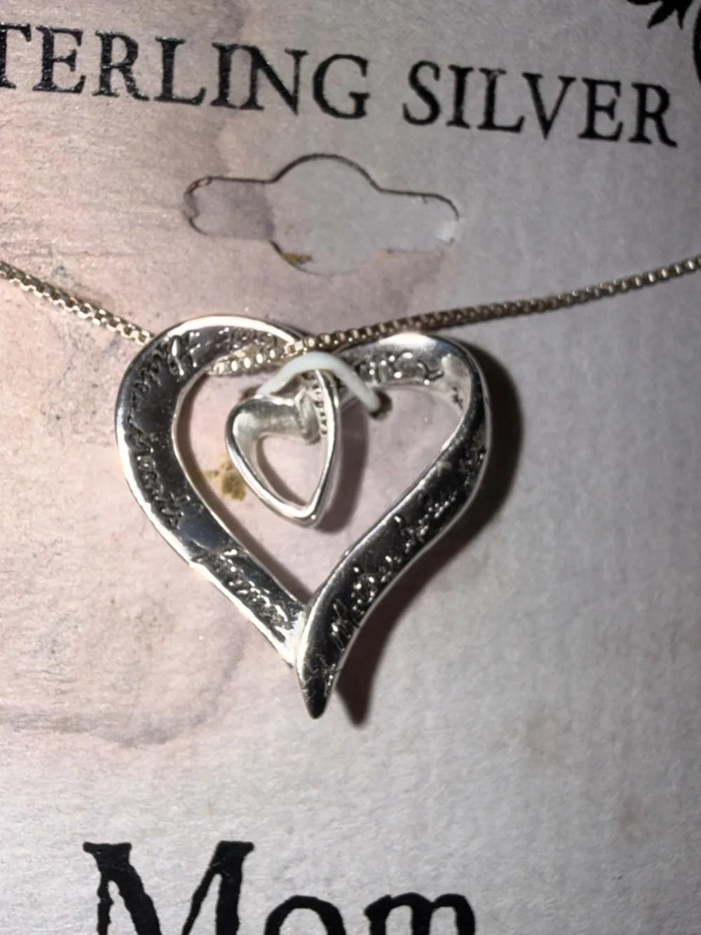 Vintage sterling silver ‘ Inspirational Mom' Heart Pendant Necklace